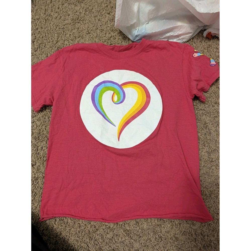 Care Bears Unlock the Magic Rainbow Heart Togetherness Crop Shirt Small Pink
